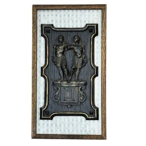 Vintage 60s MCM Gemini Wall Plaque Twins Zodiac Framed 16x9 Decor